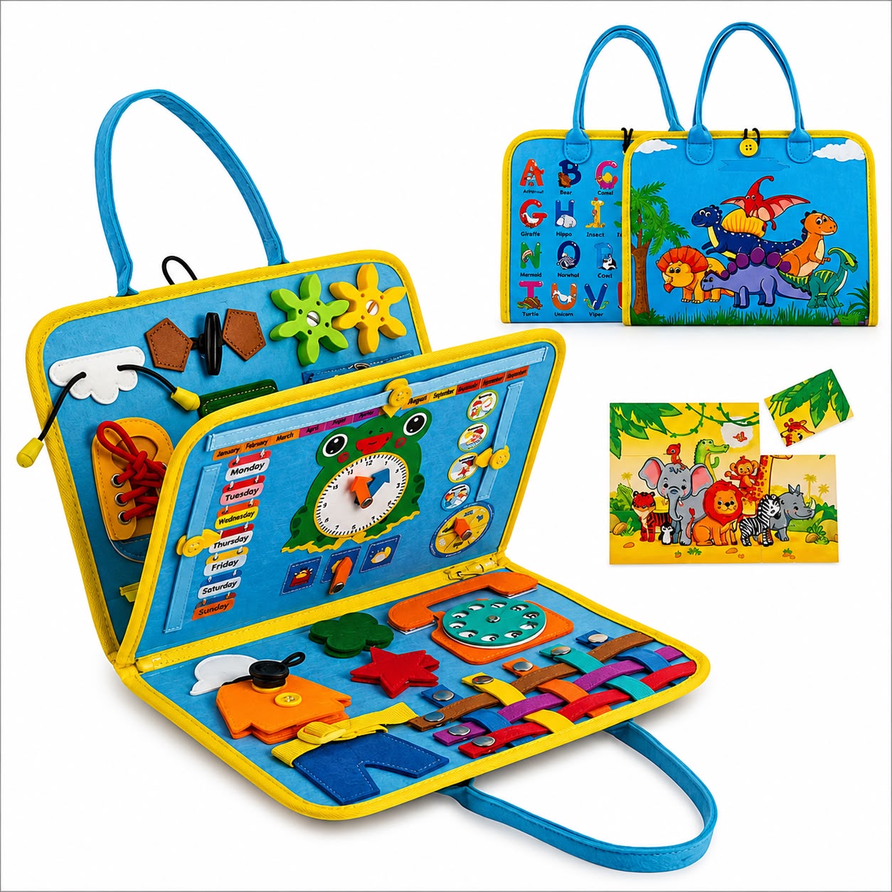 TinyAriva™ Montessori Busy Board | 4 Sayfa Aktivite Çantası